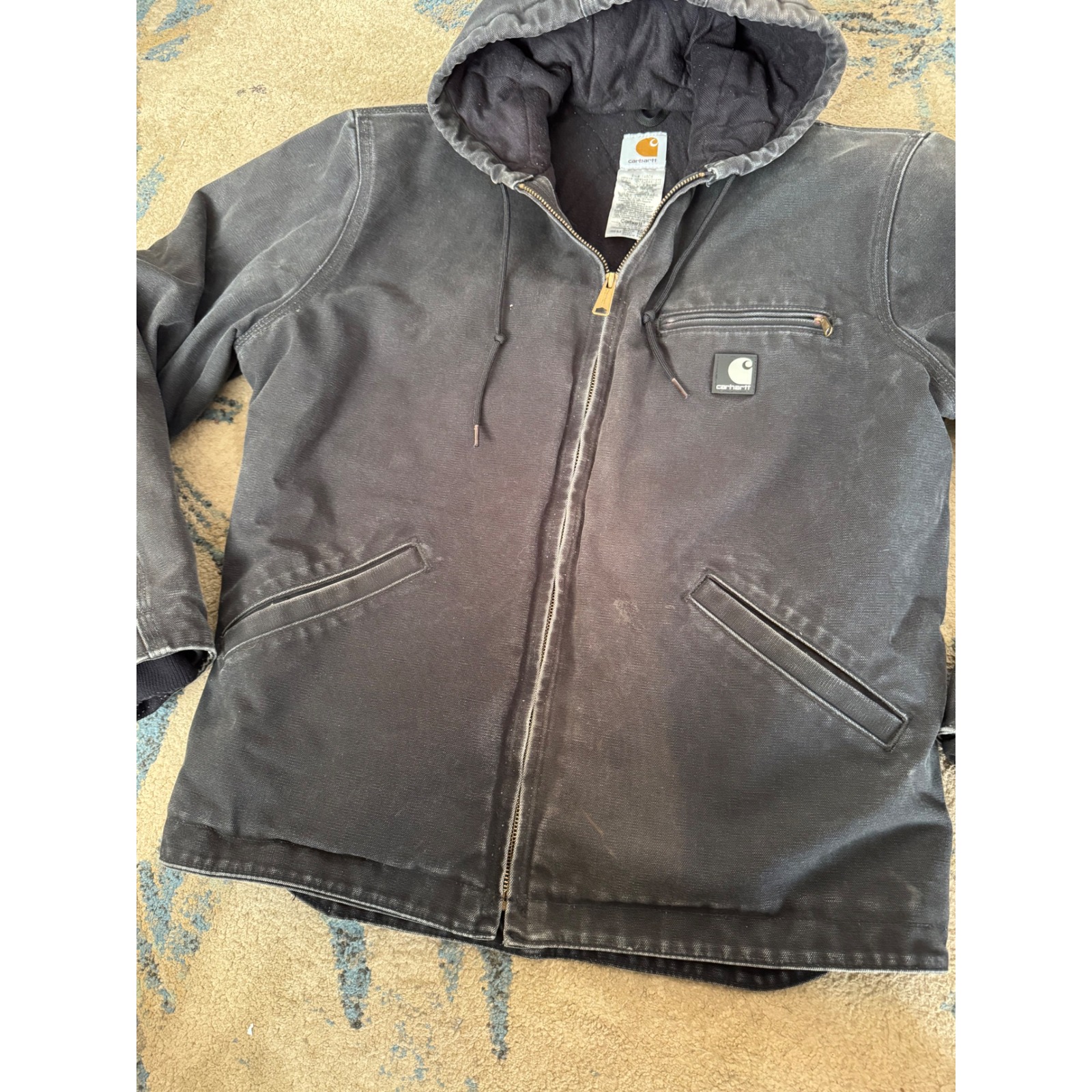 Vintage Carhartt J02 Blk J02 Blk Mens Medium Black Hooded Work Jacket